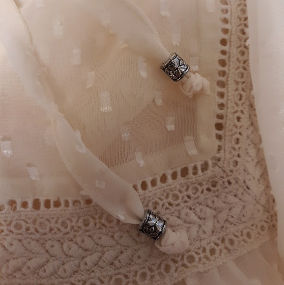 PEASANT/BOHO DOTTY LACE-TRIMMED SHEER BLOUSE , XL - Picture 4 of 6